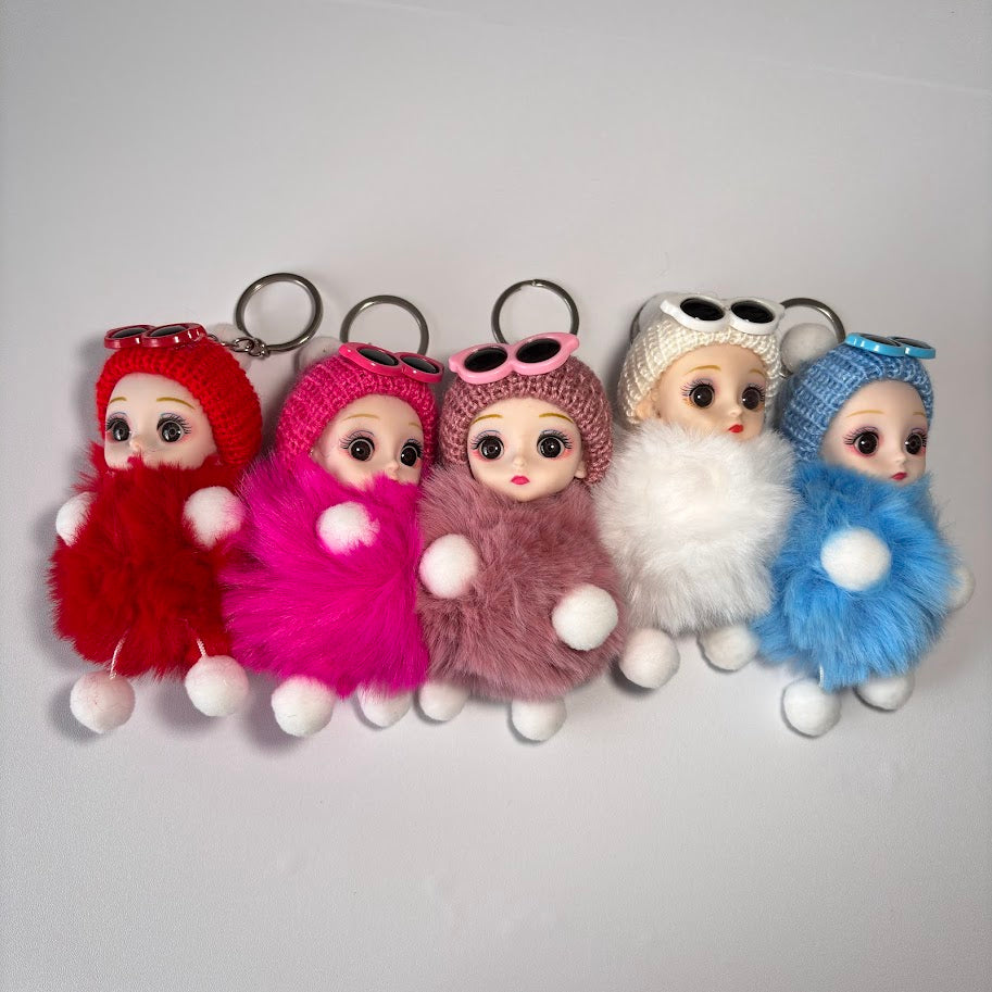 Fluffy Doll Keychain – Cute Plush Baby Bag Charm