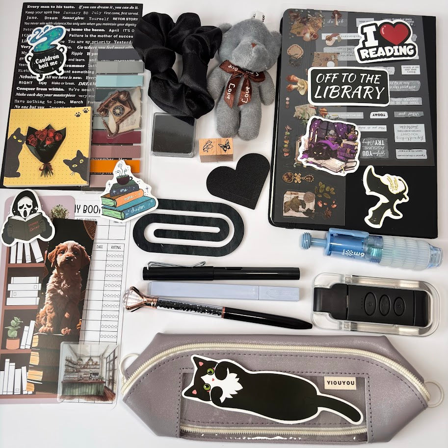 🖤 Bookish Bundle – Black Edition| Aesthetic Stationery Gift Set (A5/A6 Notebook)