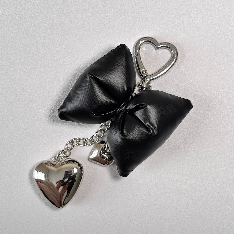 Bow Bag Charm Keychain with Heart Details