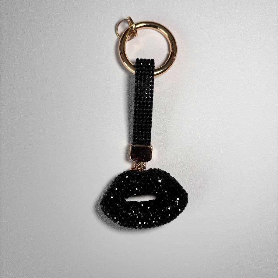 Crystal Lips Keychain – Rhinestone Bag Charm with Wrist Strap