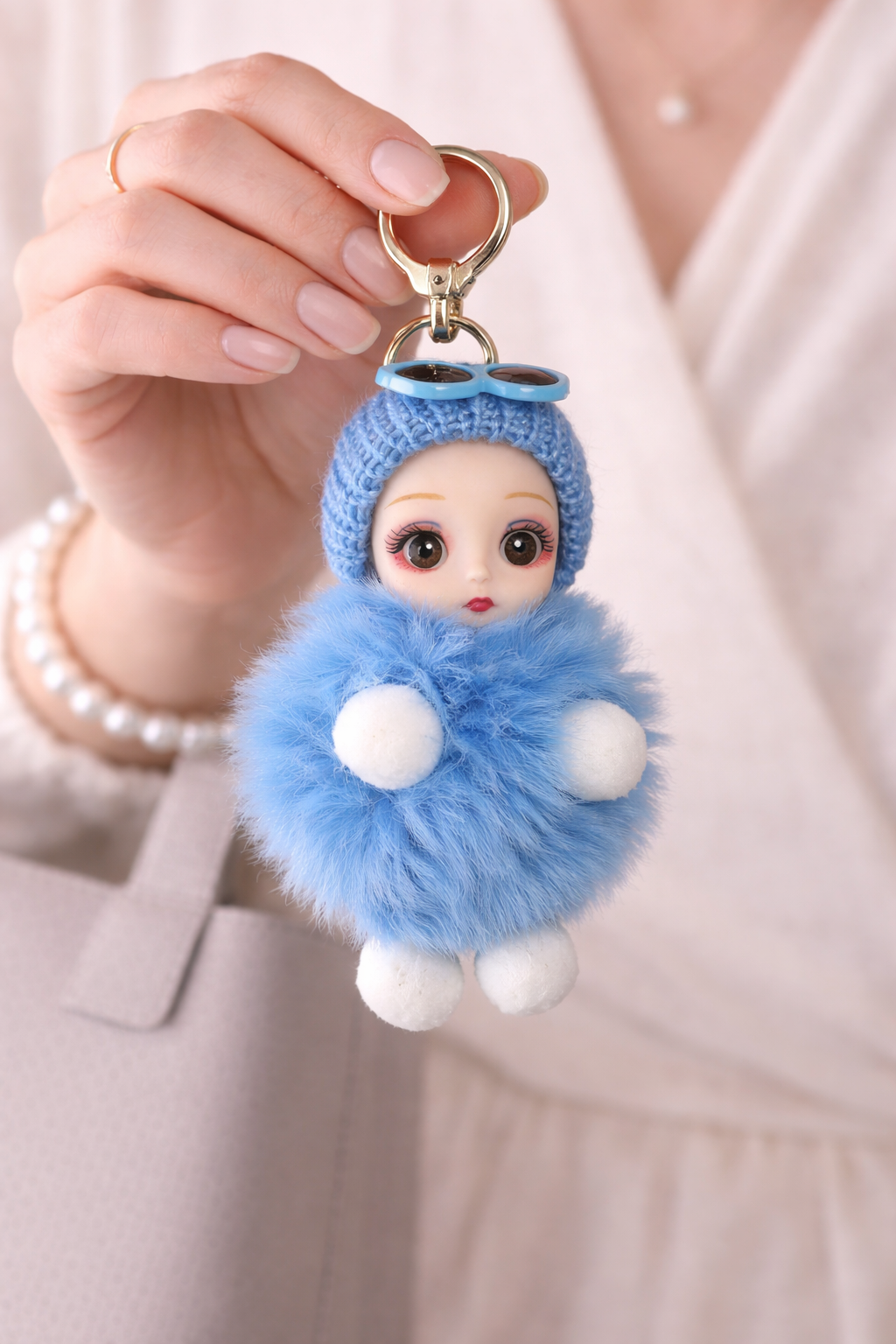 Fluffy Doll Keychain – Cute Plush Baby Bag Charm