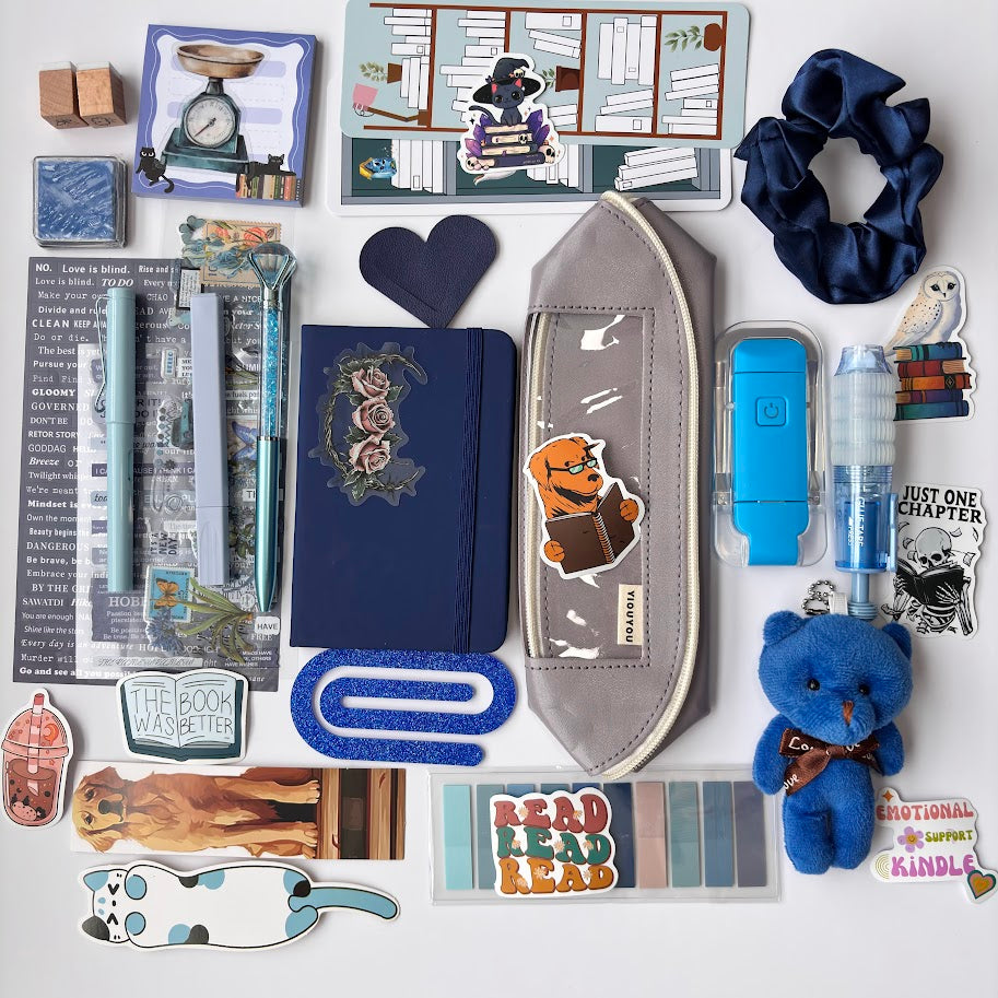💙 Bookish Bundle – Blue Edition | Aesthetic Stationery Gift Set (A5/A6 Notebook)