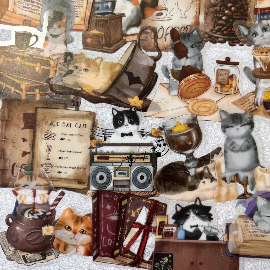 Cozy Cat Stickers – Bookish Coffee Cat Aesthetic Sticker Pack
