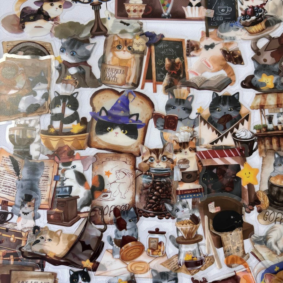 Cozy Cat Stickers – Bookish Coffee Cat Aesthetic Sticker Pack