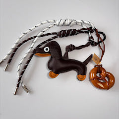Brown Dachshund Bag Charm Keychain with Pretzel Charm & Rope Strap