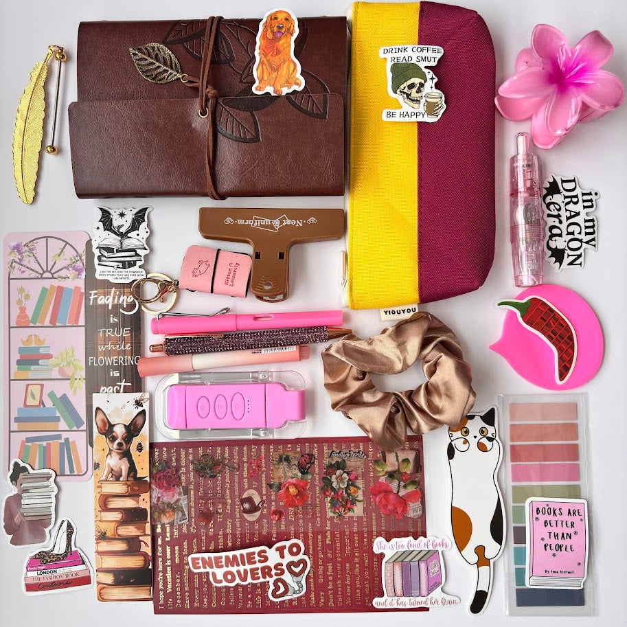 📕 Book Lovers Aesthetic Stationery Set – Brown Edition (Premium A6 Journal, Stickers, Bookmarks & Accessories)