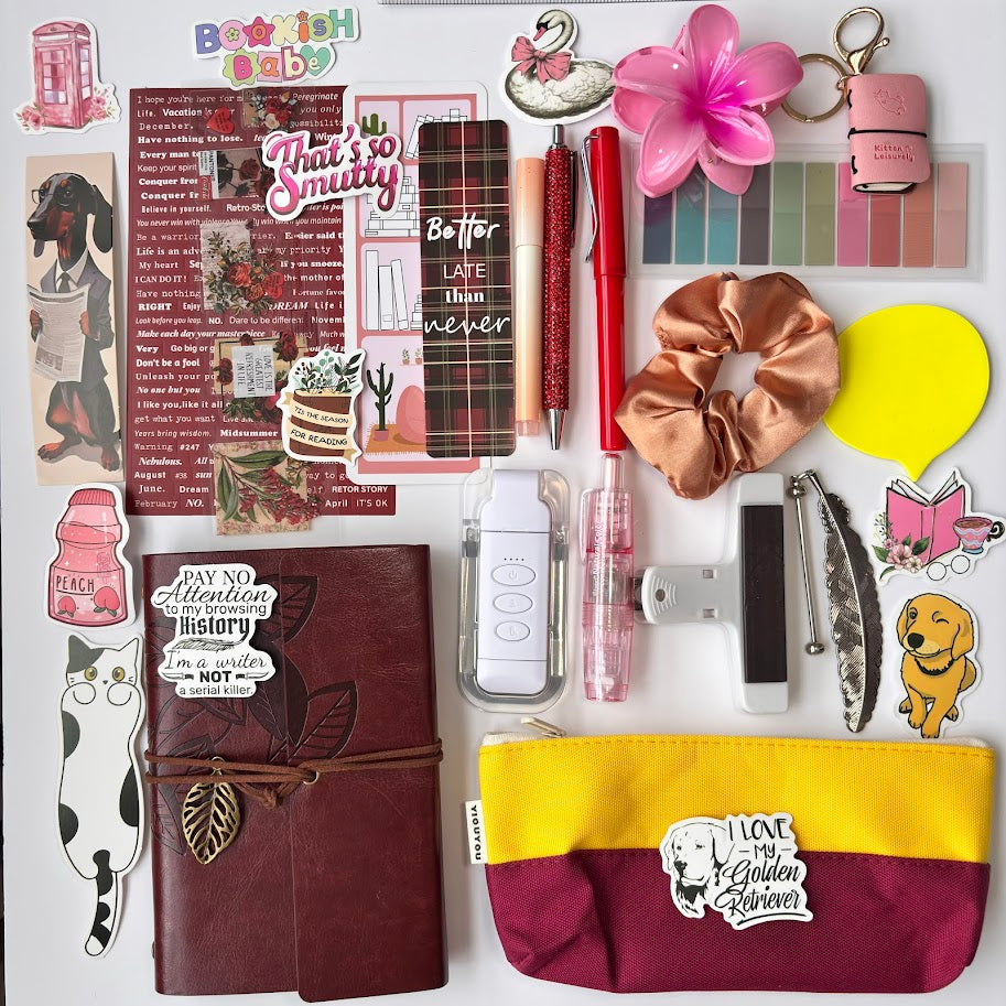 📕 Book Lovers Aesthetic Stationery Set – Burgundy Edition (Premium A6 Journal, Stickers, Bookmarks & Accessories)