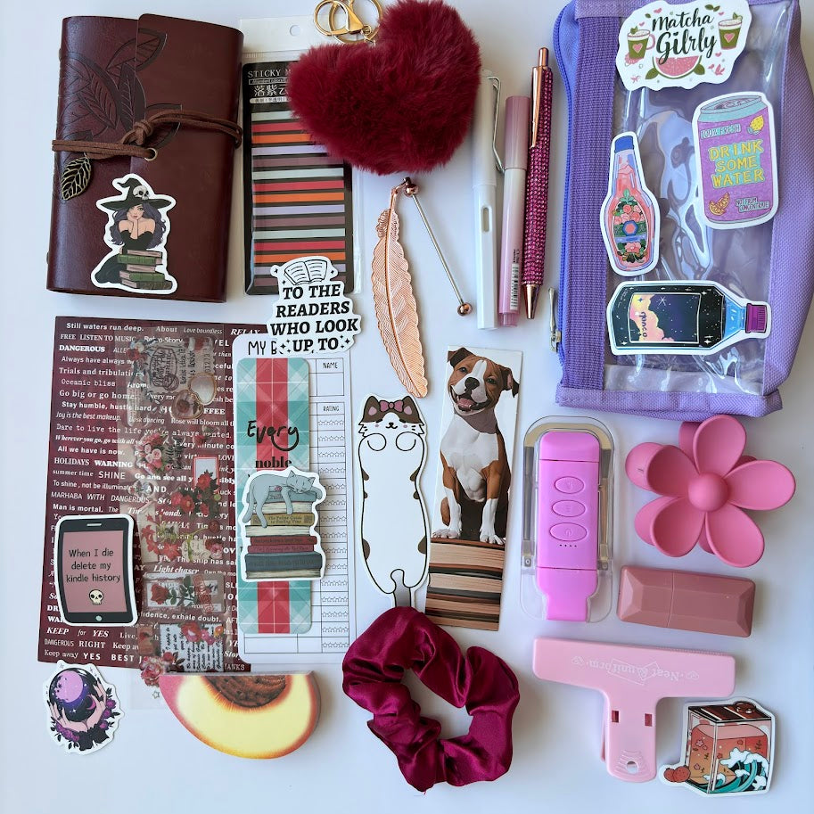 🍷 Book Lovers Aesthetic Notebook Set – Burgundy Edition (Premium A7 Journal & Bookish Accessories)