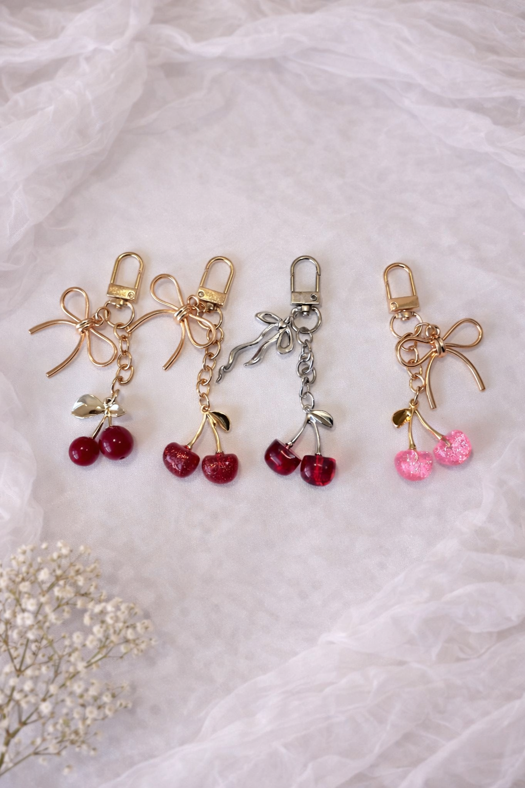 Cherry Bag Charm – Cute Cherry Keychain with Bow (Multiple Colors)