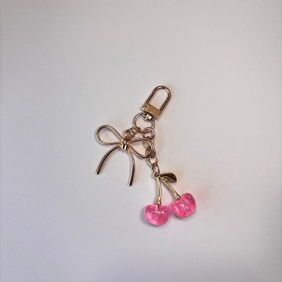 Cherry Bag Charm – Cute Cherry Keychain with Bow (Multiple Colors)