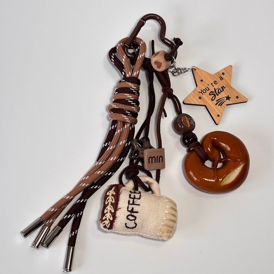 Coffee Lover Bag Charm Keychain – Cozy Coffee Themed Accessory