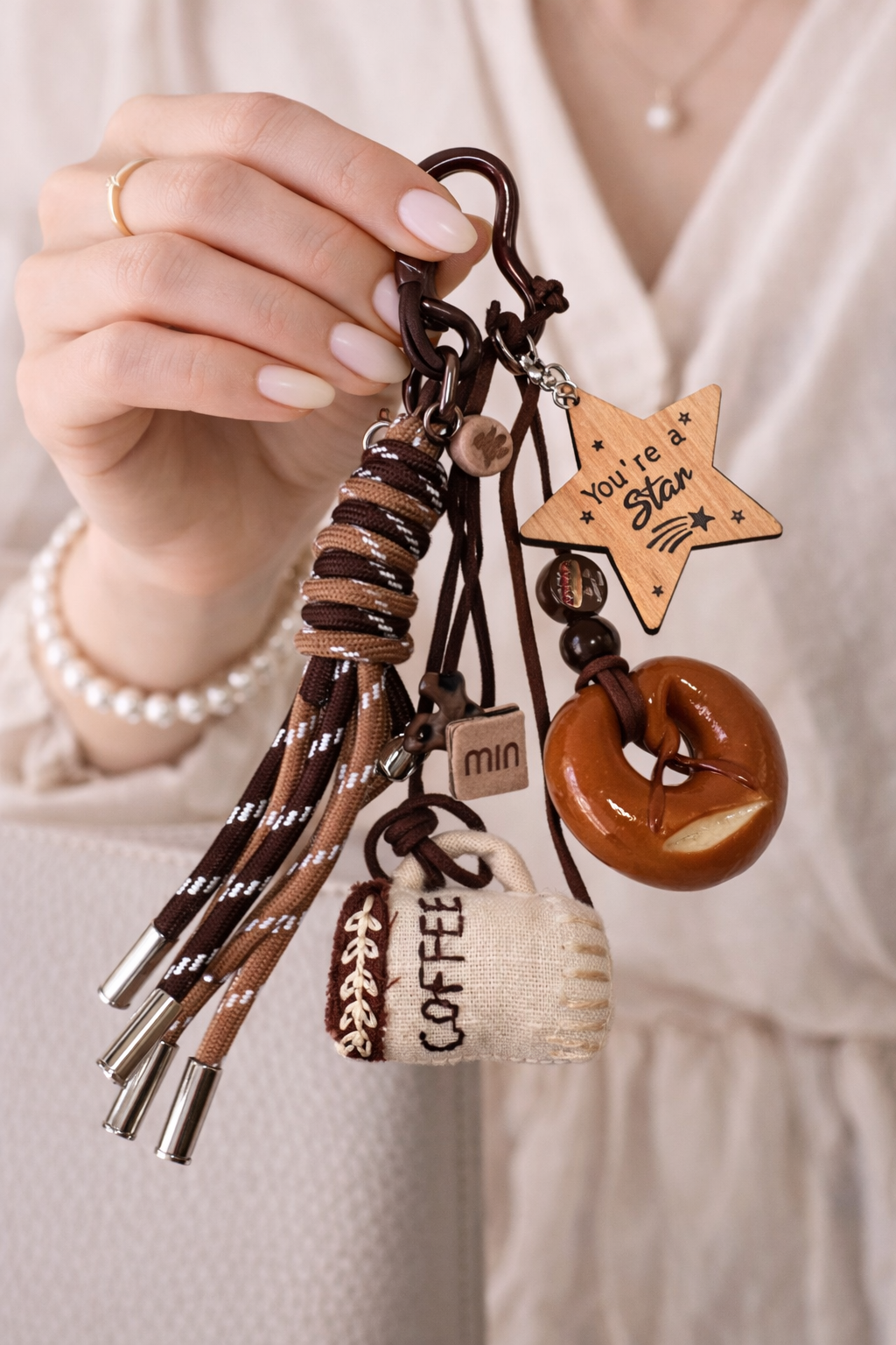 Coffee Lover Bag Charm Keychain – Cozy Coffee Themed Accessory