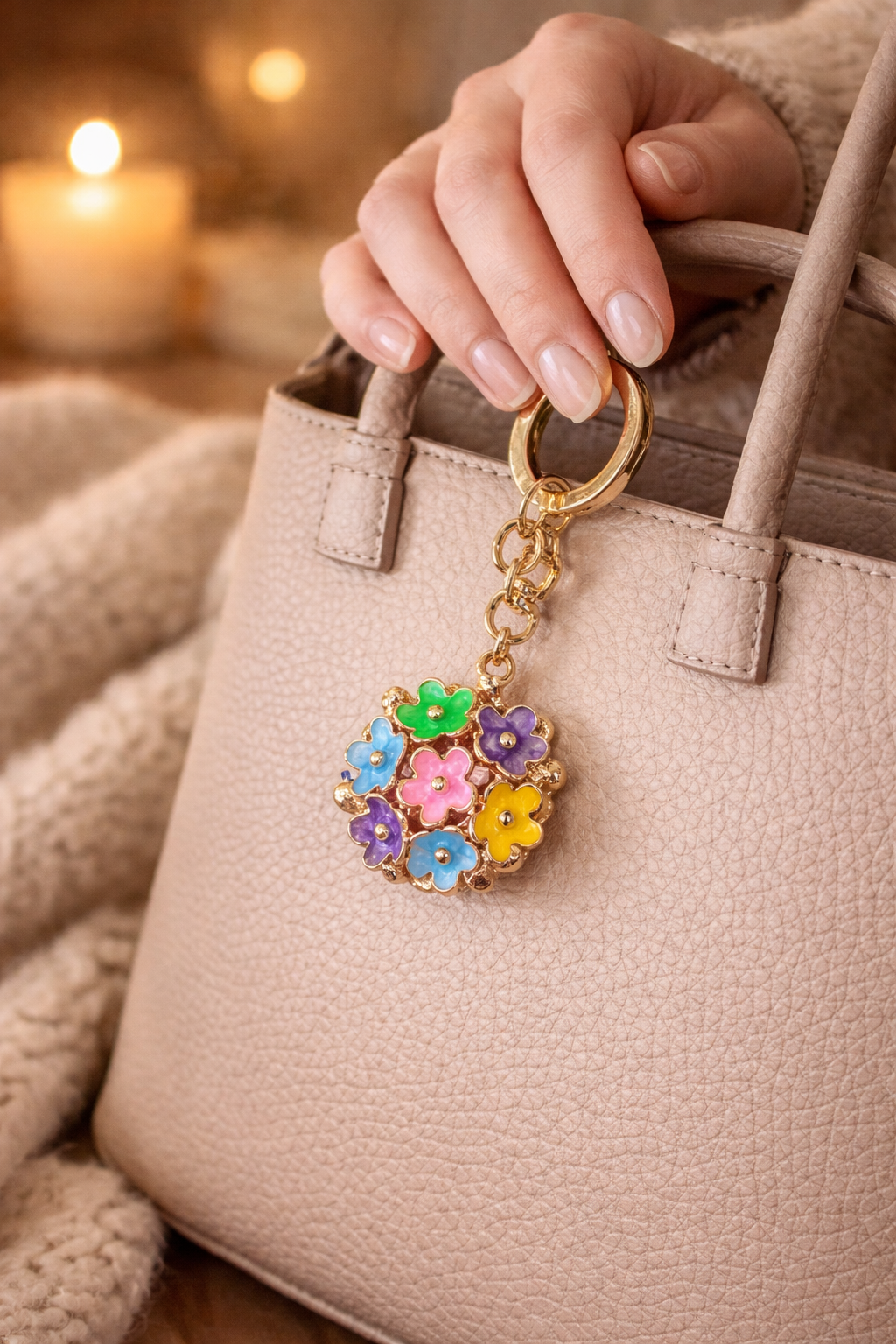 Floral Charm Keychain – Colorful Flower Bag Accessory