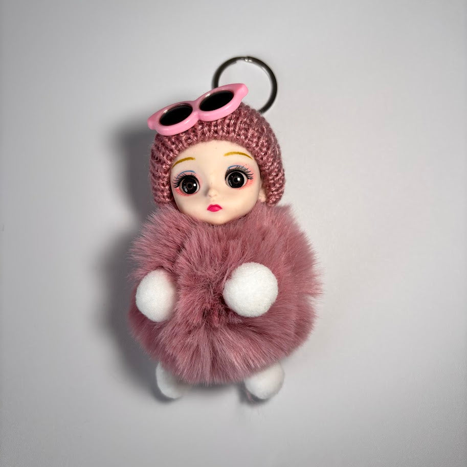 Fluffy Doll Keychain – Cute Plush Baby Bag Charm