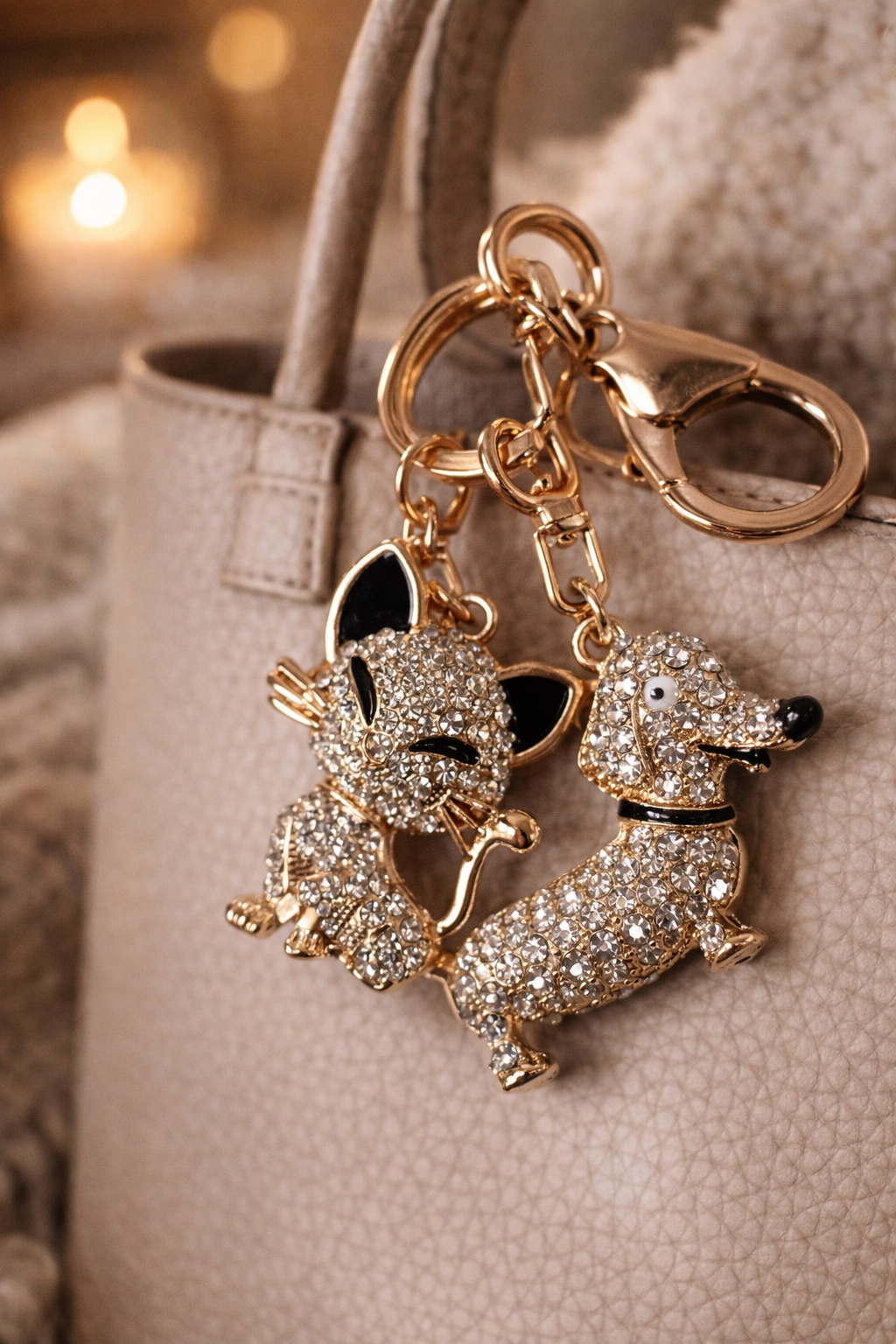 Crystal Animal Keychain – Cute Cat & Dachshund Bag Charm