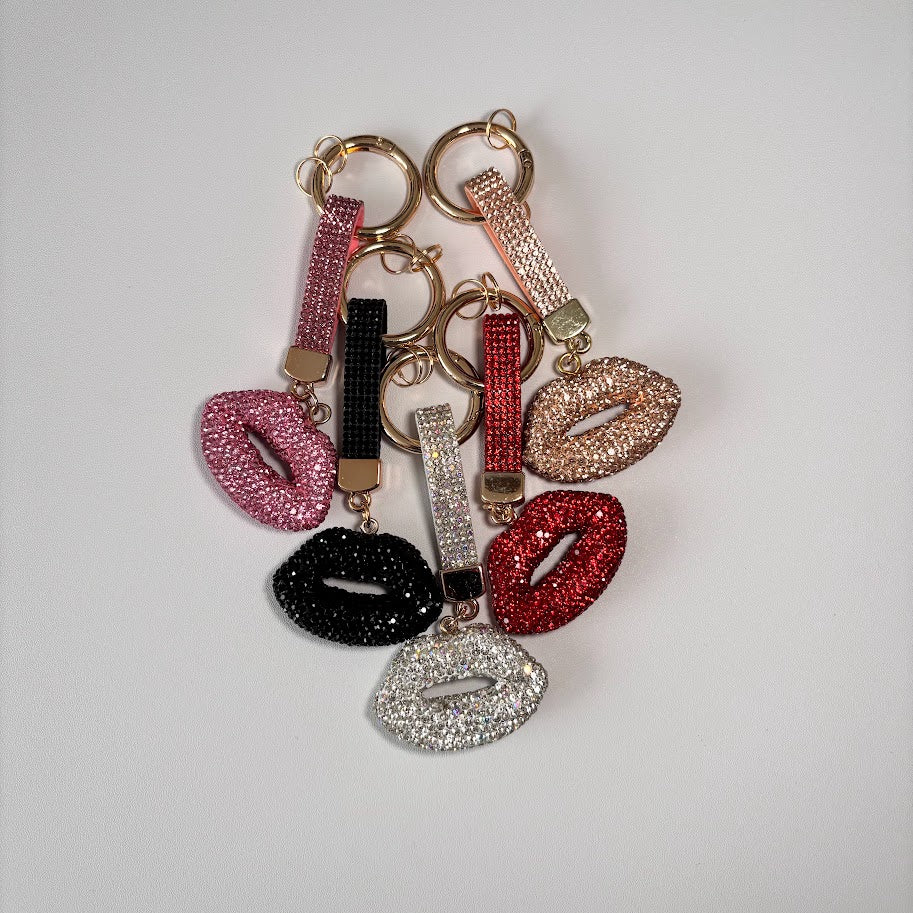 Crystal Lips Keychain – Rhinestone Bag Charm with Wrist Strap