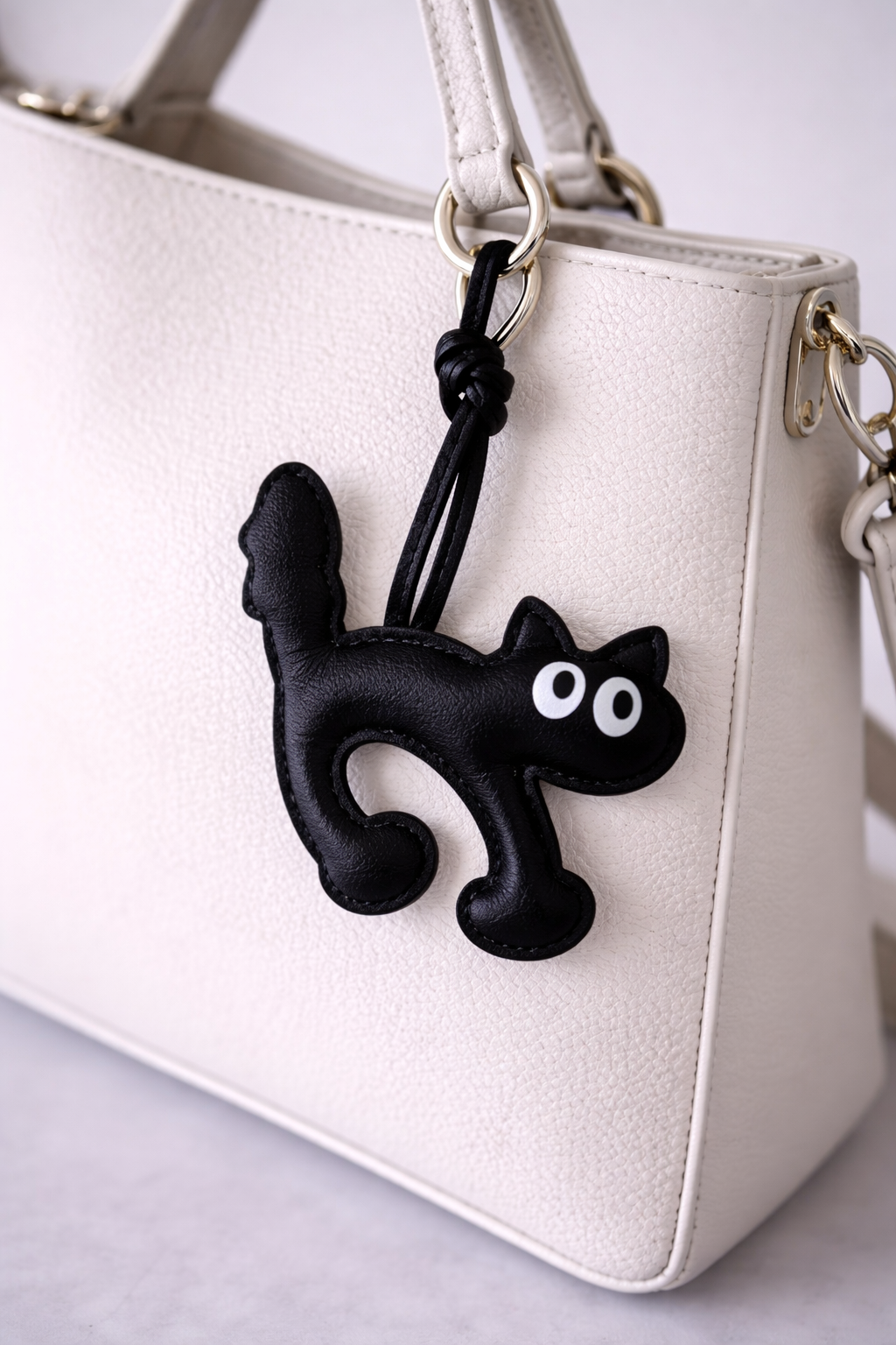Cute Cat Bag Charm Keychain – Leather Look Cat Pendant