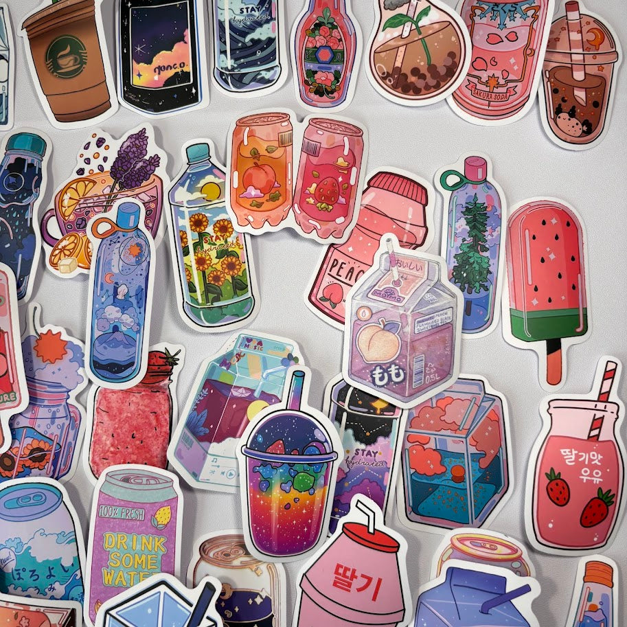 Cute Drink Stickers – Aesthetic Beverage Sticker Pack