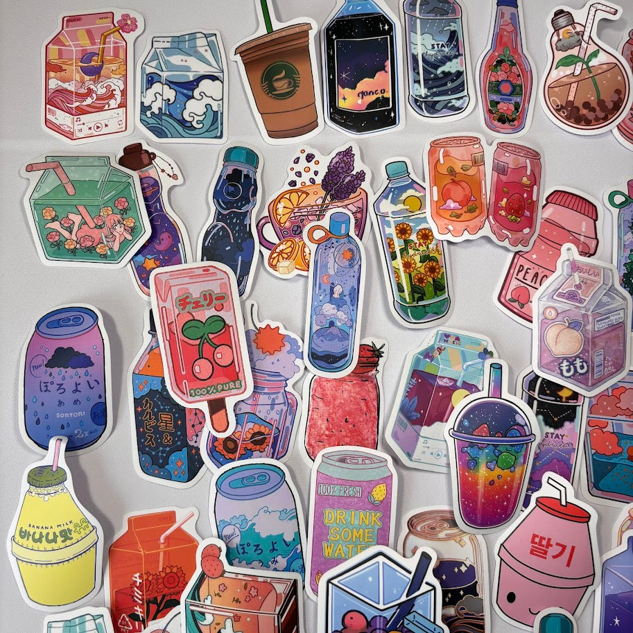 Cute Drink Stickers – Aesthetic Beverage Sticker Pack