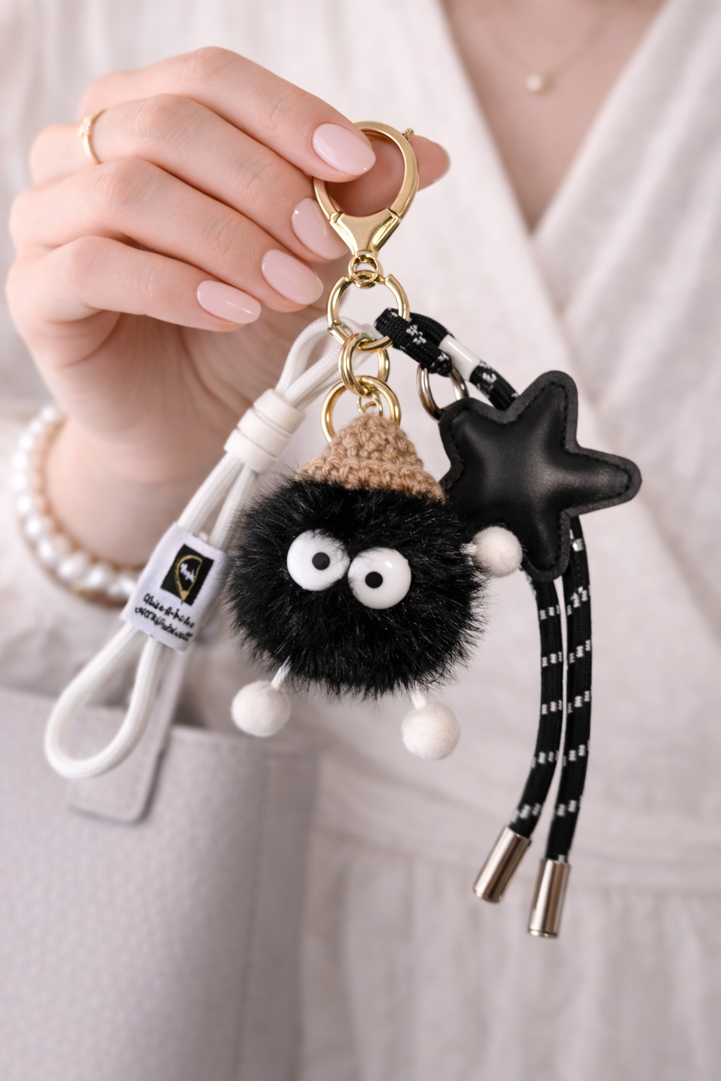 Cute Plush Character Keychain with Rope Strap