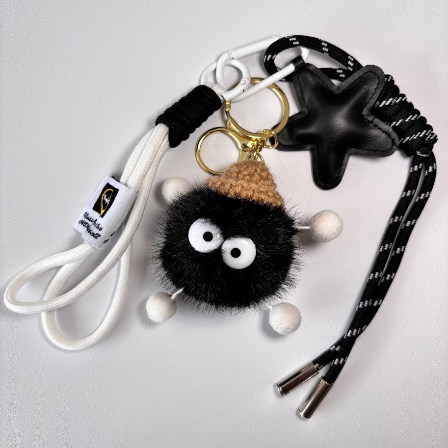 Cute Plush Character Keychain with Rope Strap