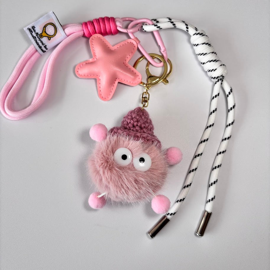 Cute Plush Character Keychain with Rope Strap