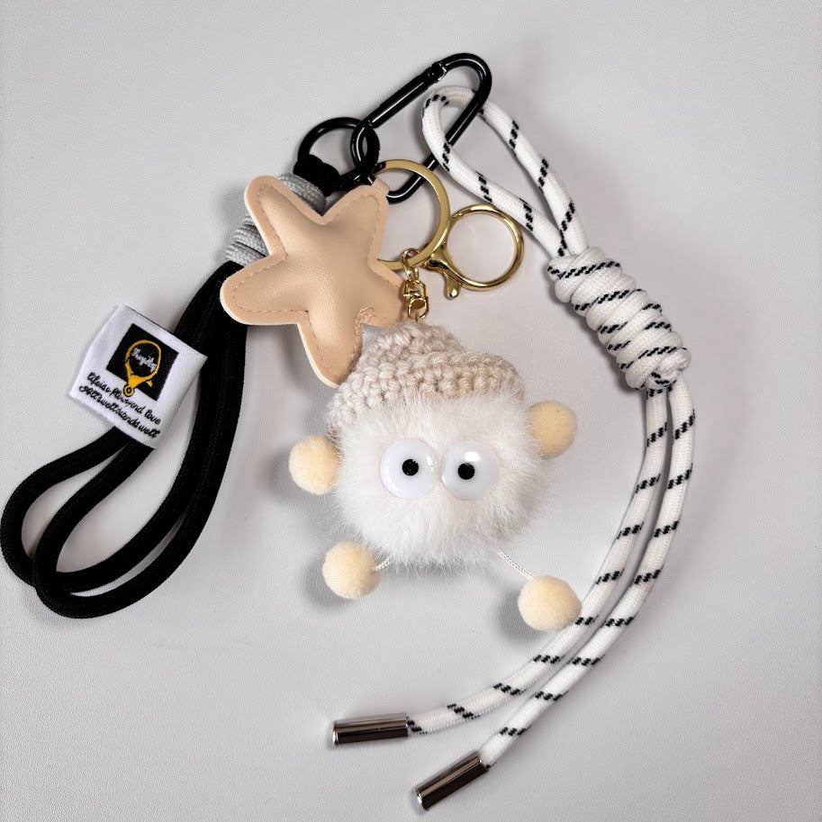 Cute Plush Character Keychain with Rope Strap