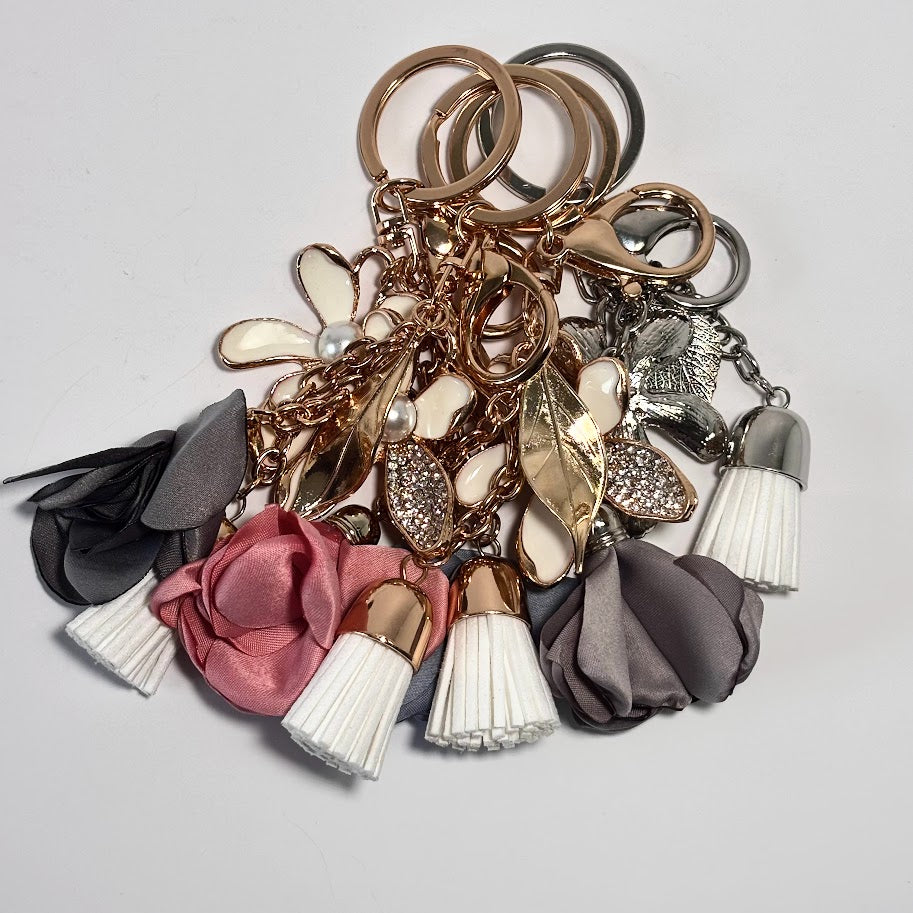 Elegant Flower Bag Charm Keychain with Tassel
