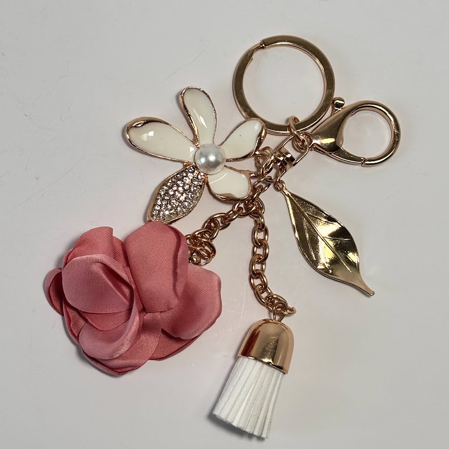 Elegant Flower Bag Charm Keychain with Tassel