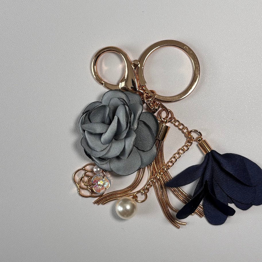 Floral Bag Charm Keychain with Pearl & Tassel