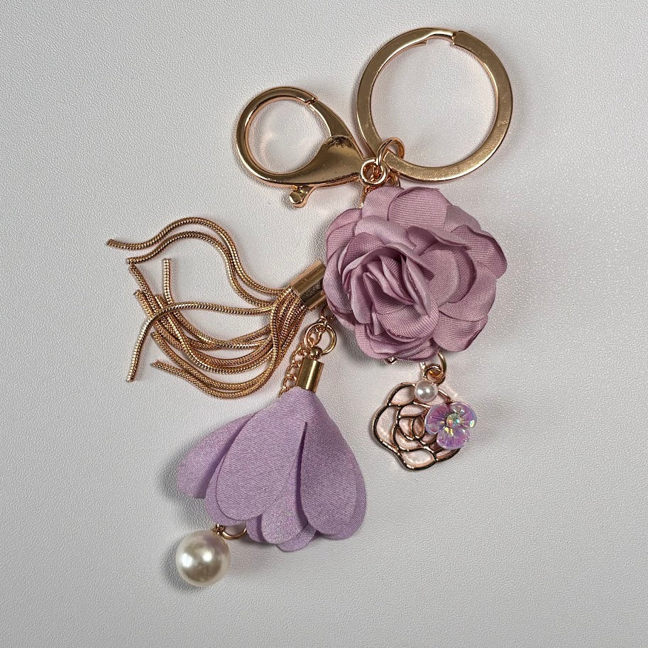 Floral Bag Charm Keychain with Pearl & Tassel
