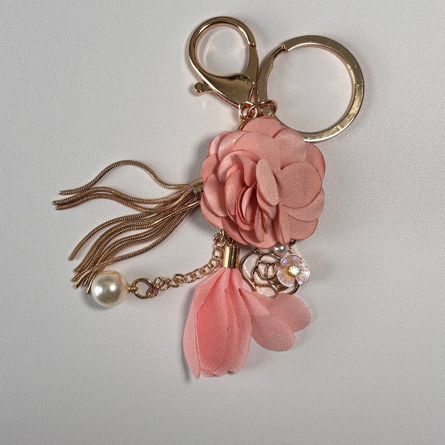 Floral Bag Charm Keychain with Pearl & Tassel