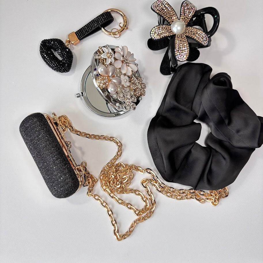 Glam Accessories Gift Set – Keychain, Compact Mirror & Hair Accessories