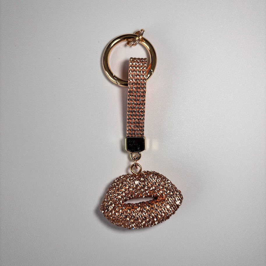 Crystal Lips Keychain – Rhinestone Bag Charm with Wrist Strap