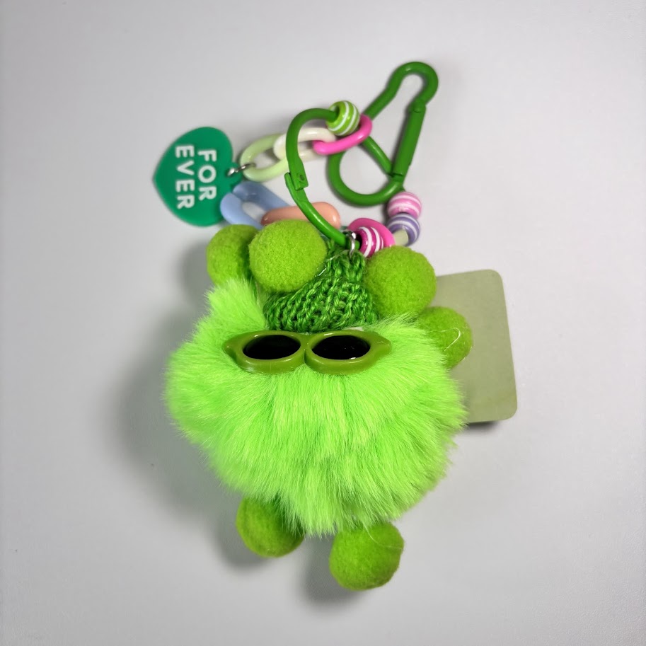 Colorful Fluffy Pom Pom Keychain – Cute Bag Charm with Sunglasses