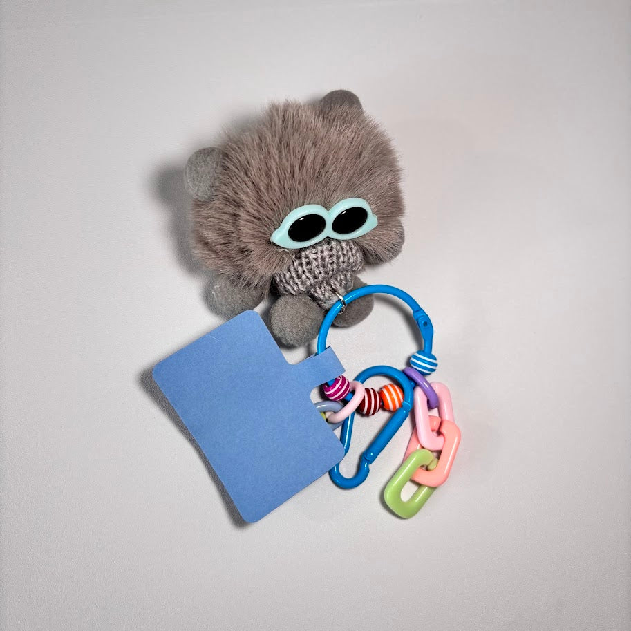 Colorful Fluffy Pom Pom Keychain – Cute Bag Charm with Sunglasses