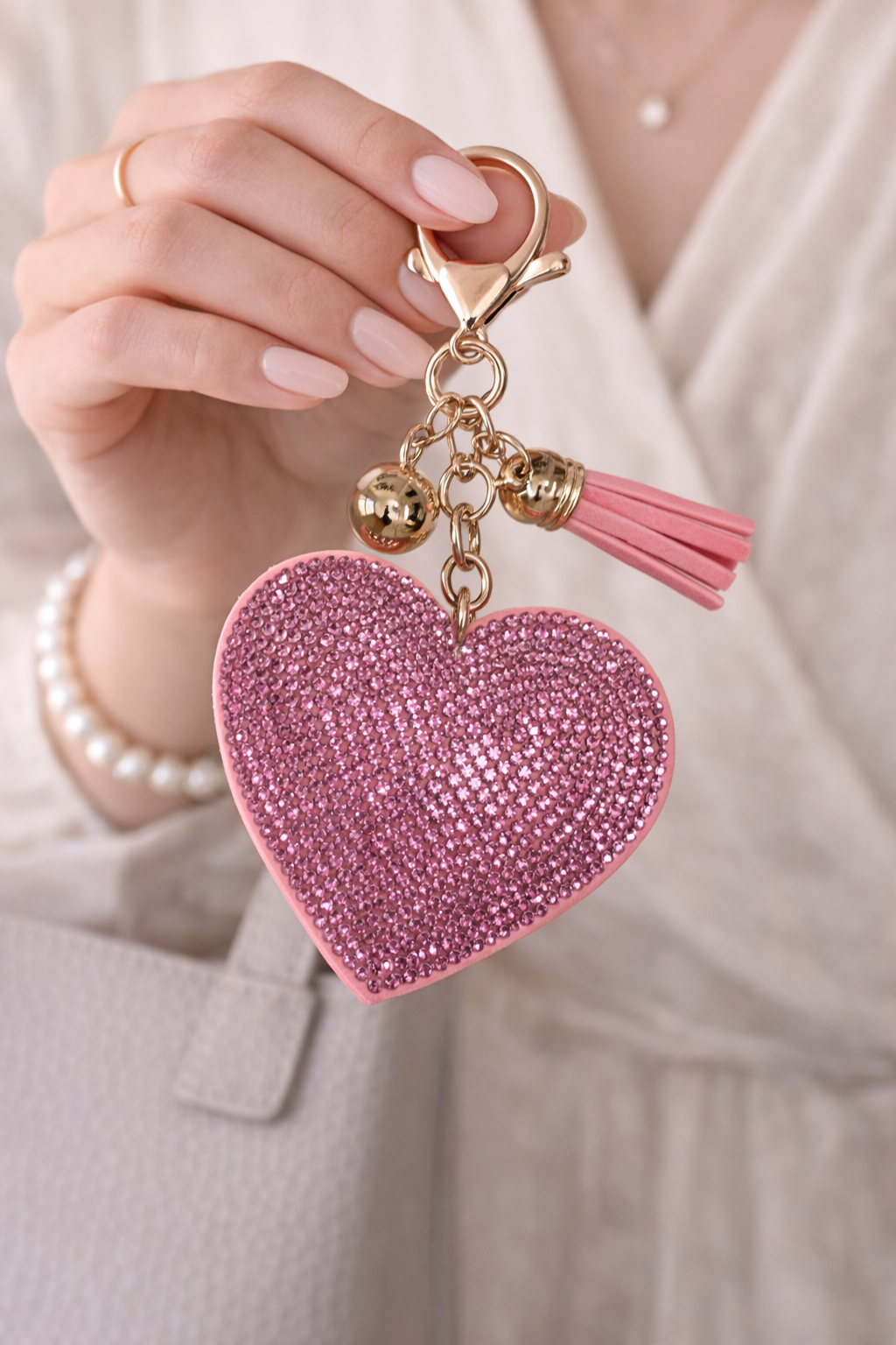 Heart Crystal Bag Charm Keychain