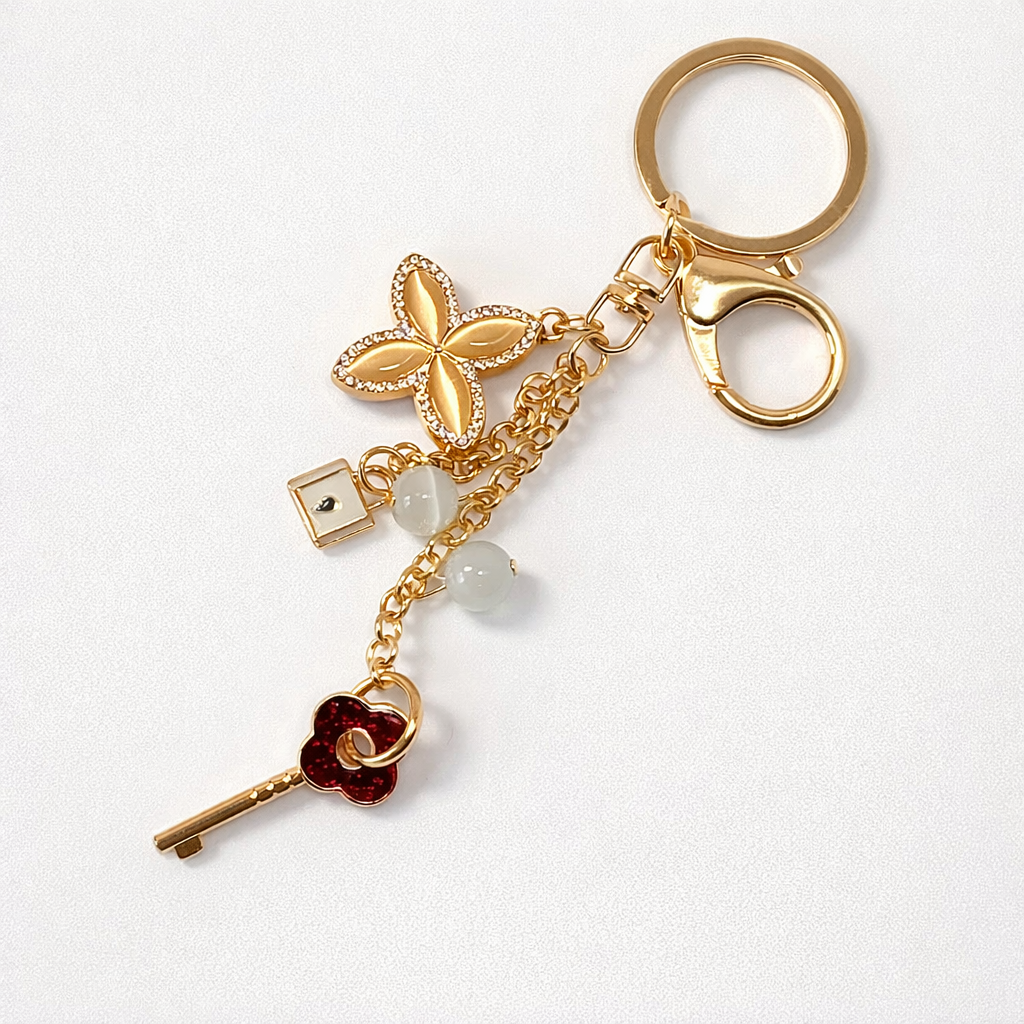 Gold Flower Keychain – Elegant Charm with Key & Beads