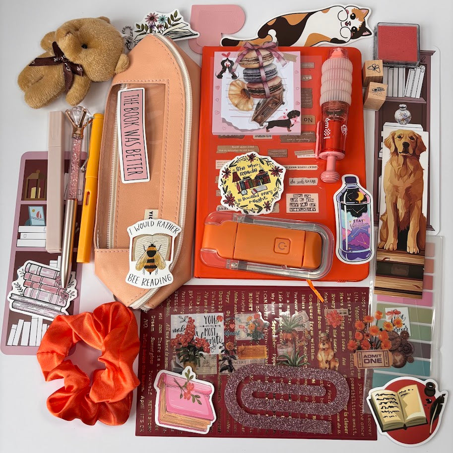 🧡 Bookish Bundle – Orange Edition| Aesthetic Stationery Gift Set (A5/A6 Notebook)