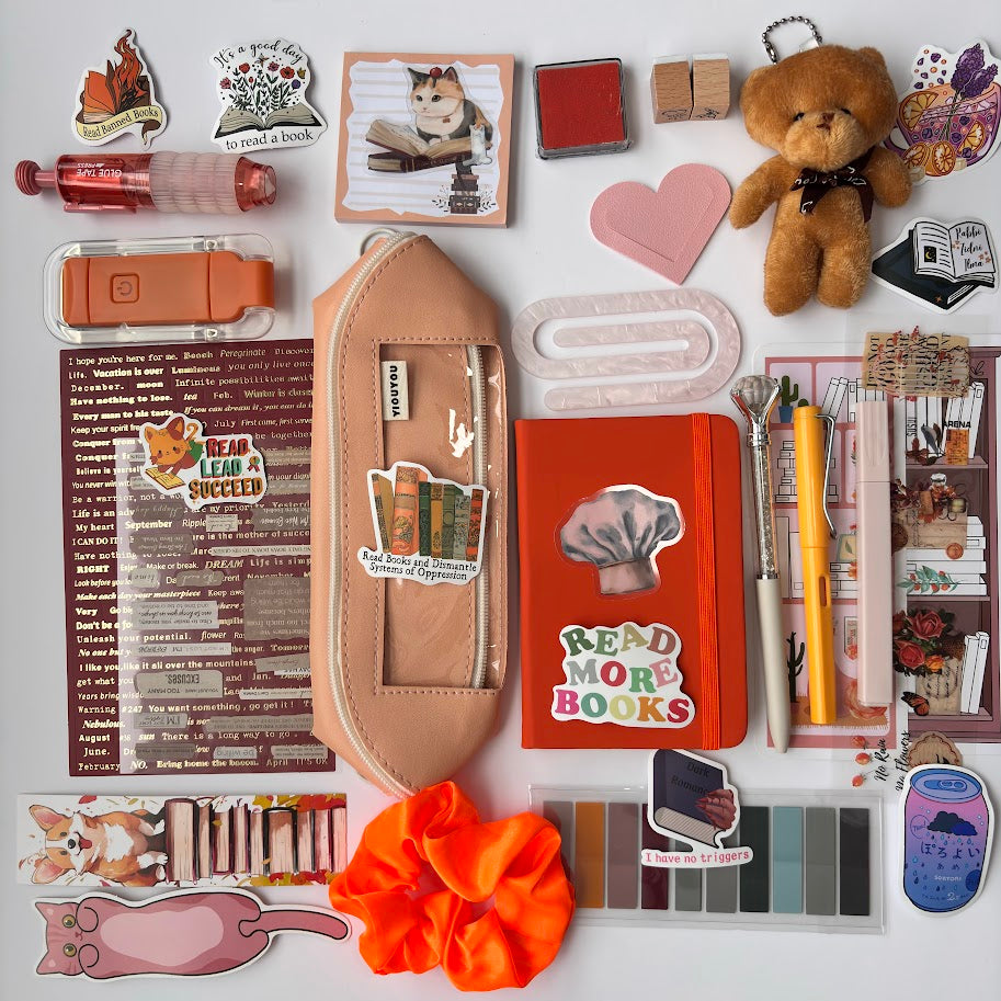🧡 Bookish Bundle – Orange Edition| Aesthetic Stationery Gift Set (A5/A6 Notebook)