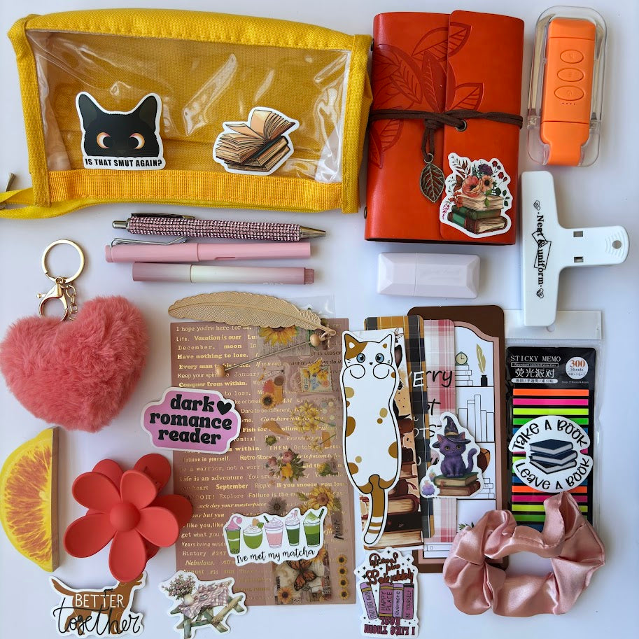 🧡 Book Lovers Aesthetic Notebook Set – Orange Edition (Premium A7 Journal & Bookish Accessories)