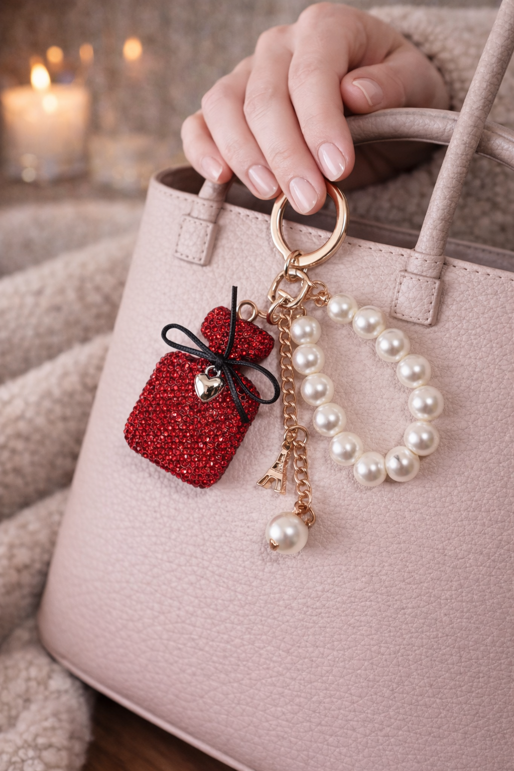 Perfume & Pearl Bag Charm Keychain