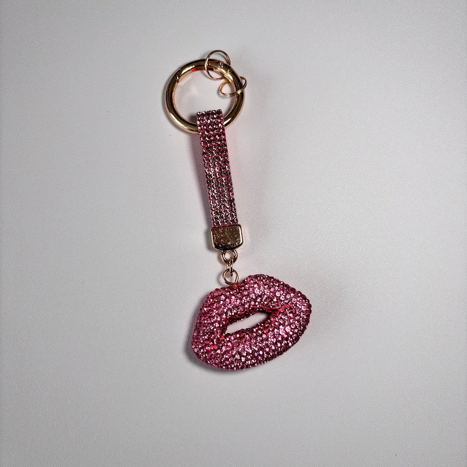 Crystal Lips Keychain – Rhinestone Bag Charm with Wrist Strap