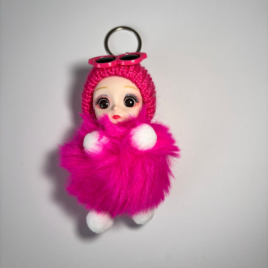 Fluffy Doll Keychain – Cute Plush Baby Bag Charm