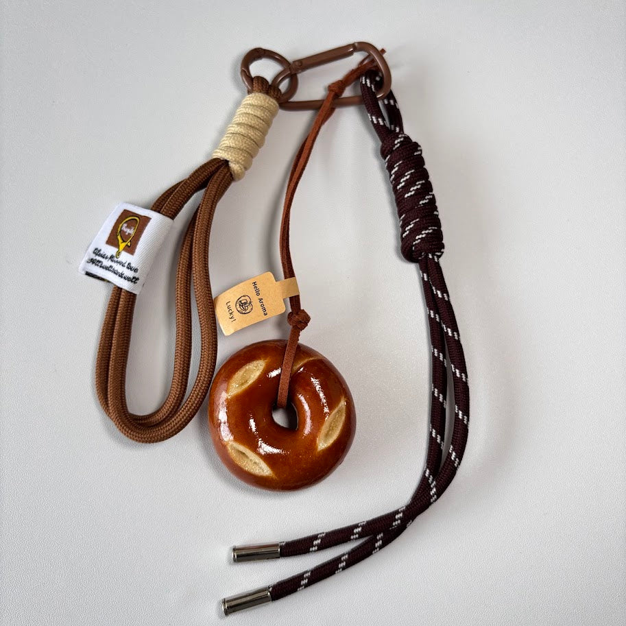Pretzel Bag Charm Keychain with Rope Strap – Cozy Coffee Aesthetic