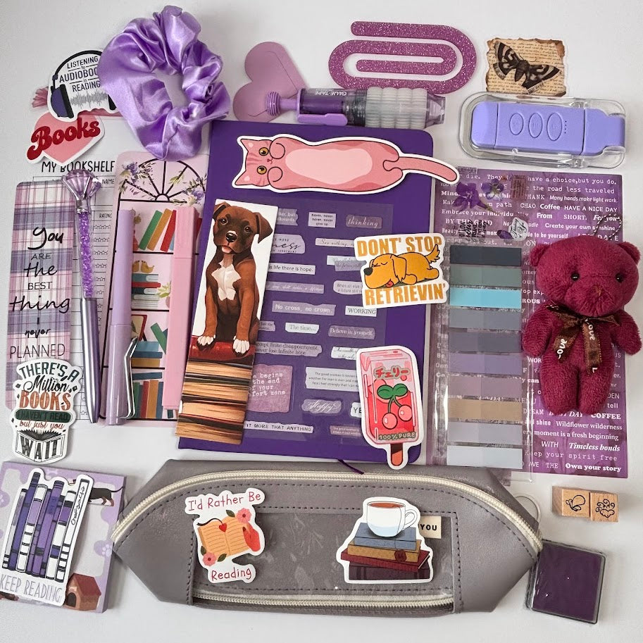 💜 Bookish Bundle – Purple Edition| Aesthetic Stationery Gift Set (A5/A6 Notebook)