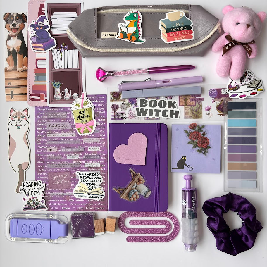 💜 Bookish Bundle – Purple Edition| Aesthetic Stationery Gift Set (A5/A6 Notebook)