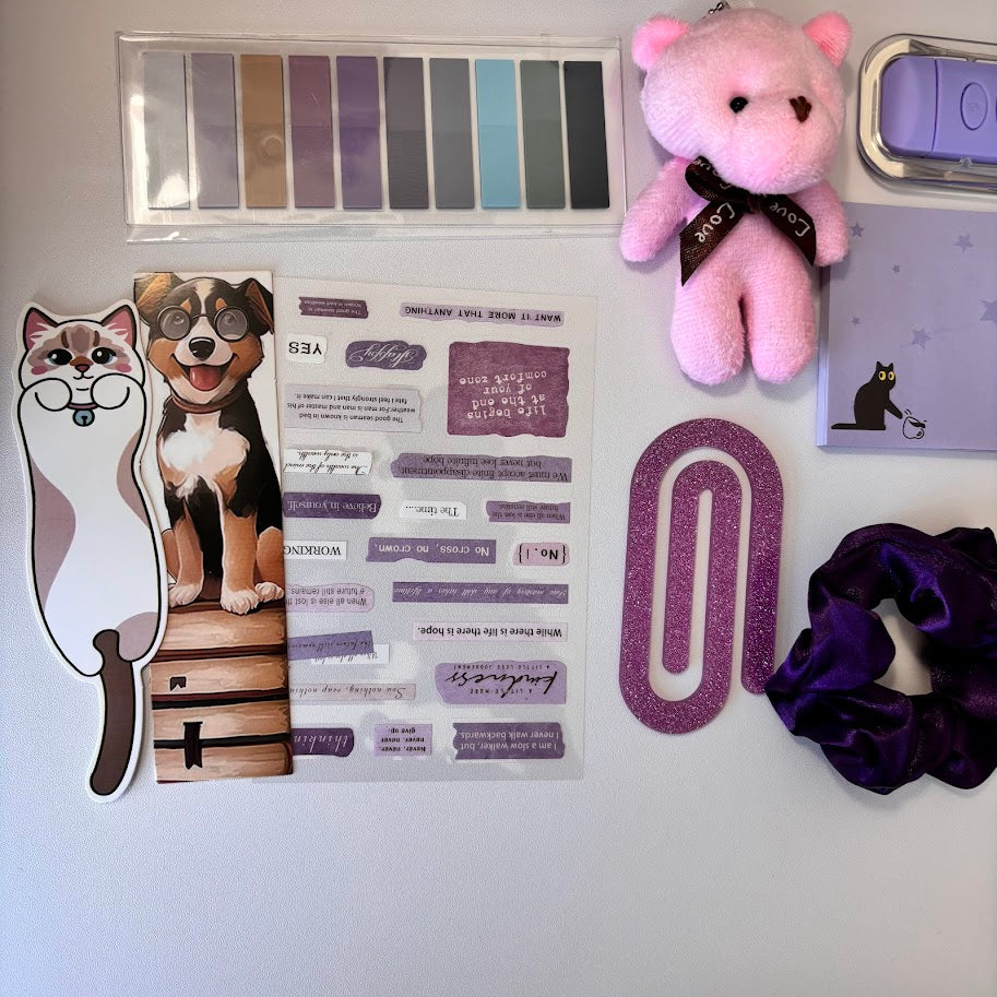 💜 Bookish Bundle – Purple Edition| Aesthetic Stationery Gift Set (A5/A6 Notebook)