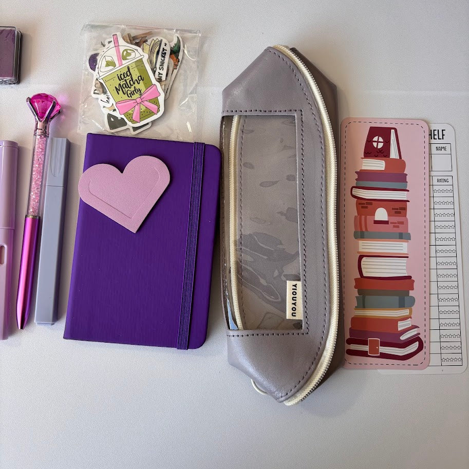 💜 Bookish Bundle – Purple Edition| Aesthetic Stationery Gift Set (A5/A6 Notebook)