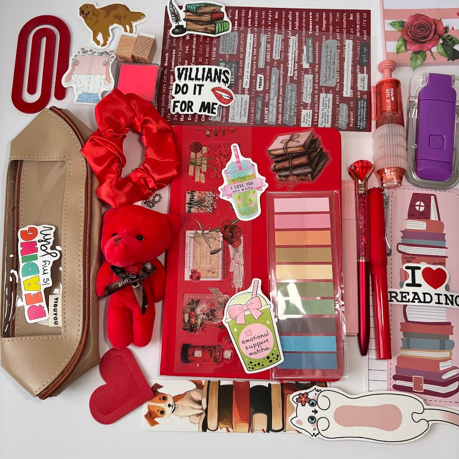 ❤️ Bookish Bundle – Red Edition| Aesthetic Stationery Gift Set (A5/A6 Notebook)